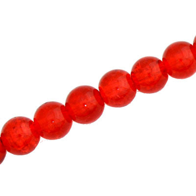 8 MM ROUND GLASS CRACKLE BEADS RED - 100 PCS