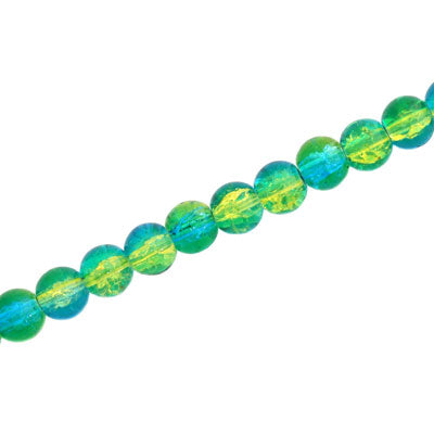 4 MM ROUND GLASS CRACKLE BEADS AQUA / YELLOW - 200 PCS