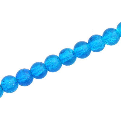 6 MM ROUND GLASS CRACKLE BEADS BRIGHT AQUA - 130 PCS