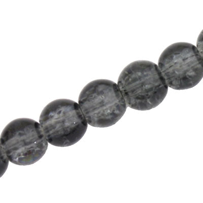 12 MM ROUND GLASS CRACKLE BEADS BLACK - 65 PCS