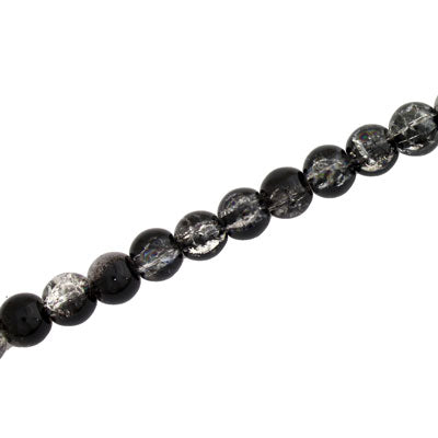 4 MM ROUND GLASS CRACKLE BEADS BLACK / CLEAR - 200 PCS