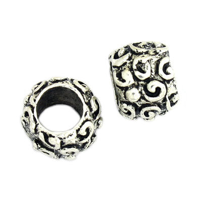 9 X 7 MM (5 MM HOLE) SILVER METAL BEADS - 10 PCS