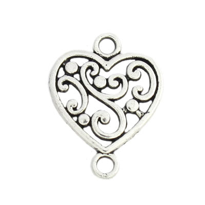 19 X 14 MM SILVER HEART CONNECTOR - 25 PCS