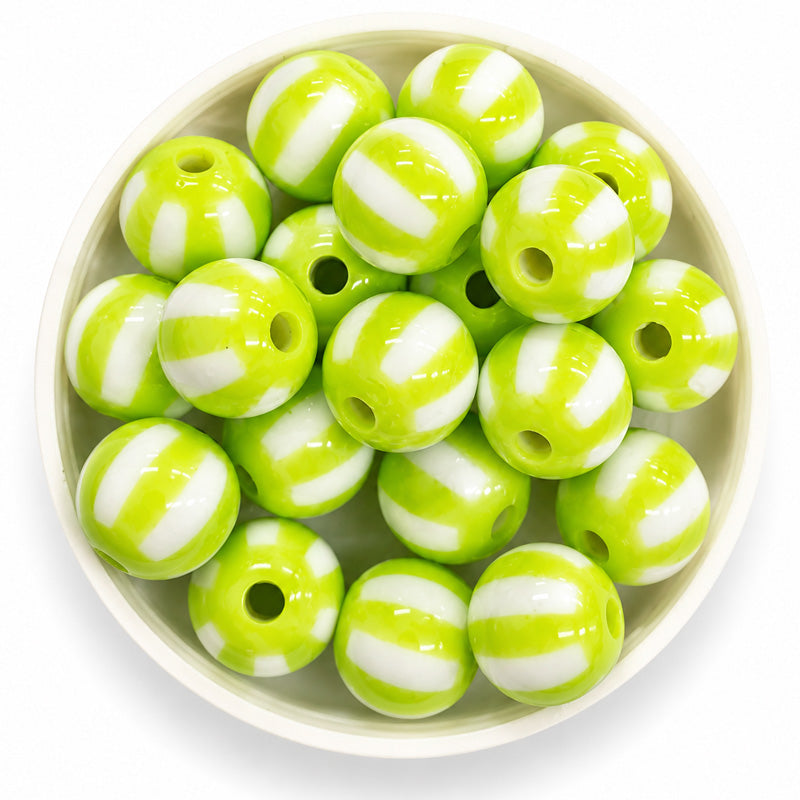 12mm Acrylic Round Stipe Beads - 20 Pieces
