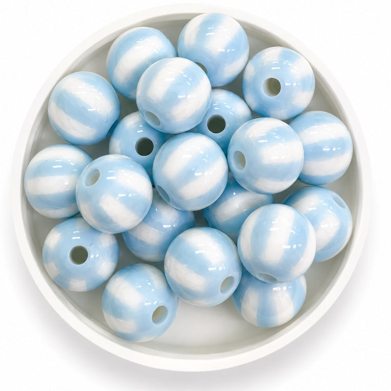 12mm Acrylic Round Stipe Beads - 20 Pieces