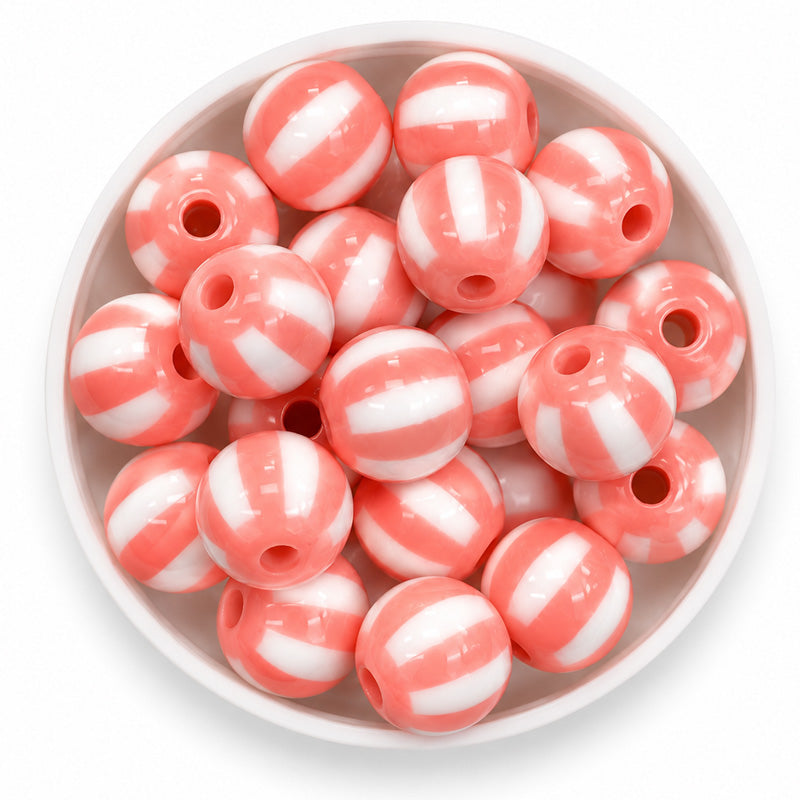 12mm Acrylic Round Stipe Beads - 20 Pieces