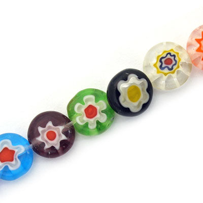 12 MM FLAT ROUND GLASS MILLEFIORI BEADS - 30 PCS