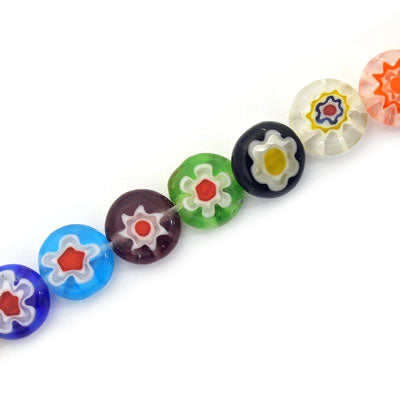 8 MM FLAT ROUND GLASS MILLEFIORI BEADS - 45 PCS