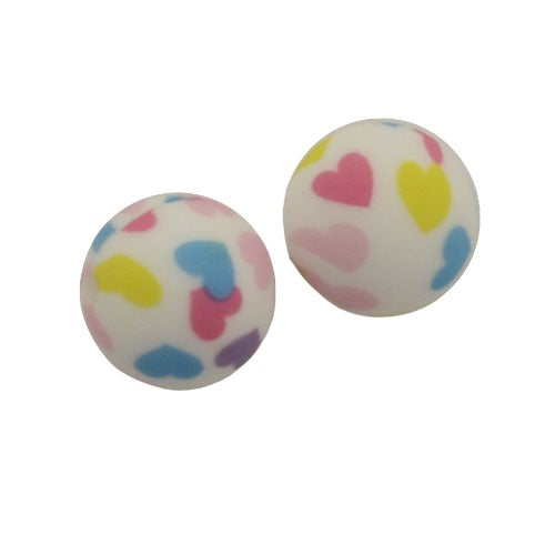 15 MM ROUND SILICONE BEADS MULTI-COLOUR HEARTS - 2 PCS