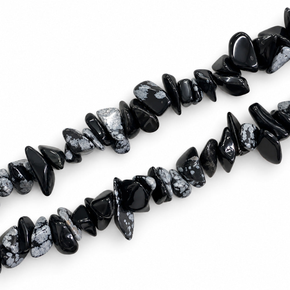 Snowflake Obsidian Large Chip Beads - 85cm Strand