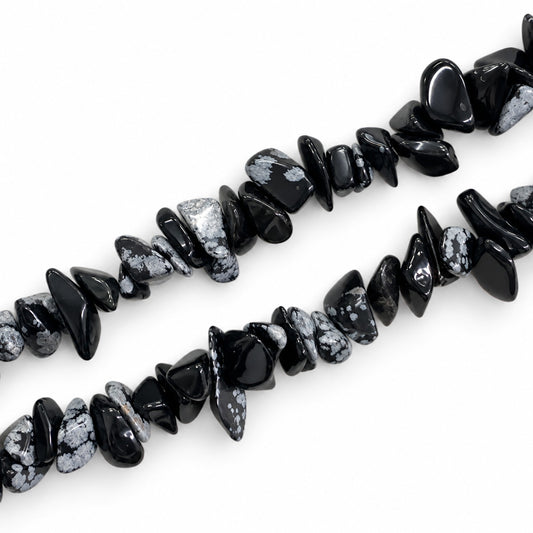 Snowflake Obsidian Large Chip Beads - 85cm Strand