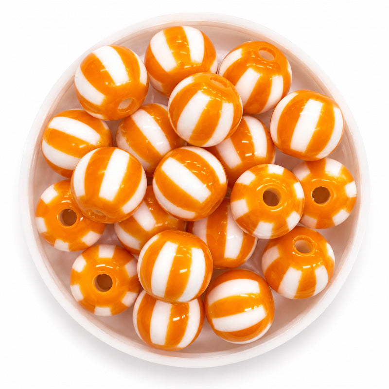 12mm Acrylic Round Stipe Beads - 20 Pieces