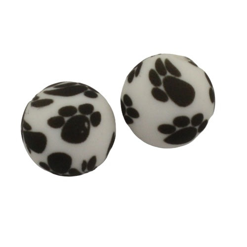 15 MM ROUND SILICONE BEADS BLACK PAWS - 2 PCS