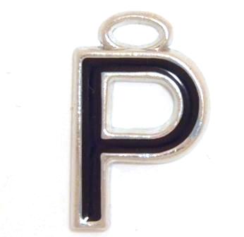 16mm P black enamel charm