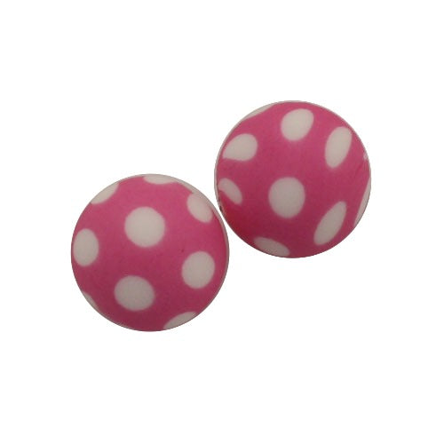 15 MM ROUND SILICONE BEADS PINK WHITE DOTS- 2 PCS