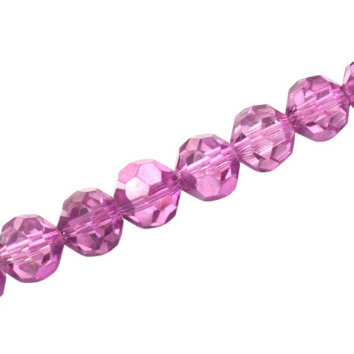 10 MM FACETED ROUND BEADS APPROX 34/PCS - CRYSTAL METALLIC PINK