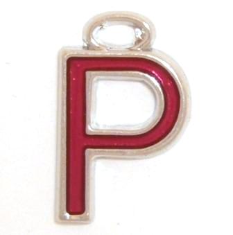 16mm P red enamel charm