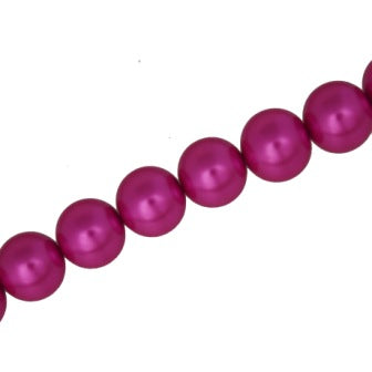 14 MM GLASS PEARL BEADS - APPROX 62 PCS - HOT PINK