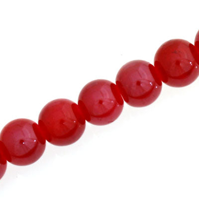10 MM ROUND GLASS PEARLIZED BEADS RED - 82 PCS
