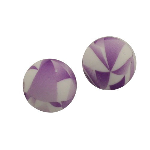 15 MM ROUND SILICONE BEADS PURPLE AND WHITE PATTERN - 2 PCS