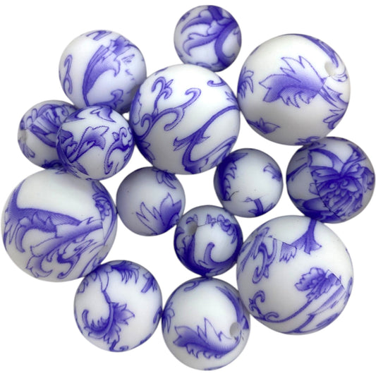 SILICONE BEADS - PURPLE FLOWERS