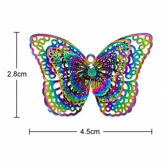 3D 28mm x 45mm Rainbow Filigree Butterfly Charm – 2pc
