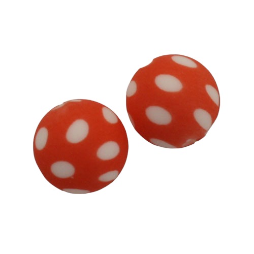 15 MM ROUND SILICONE BEADS RED WHITE DOTS- 2 PCS