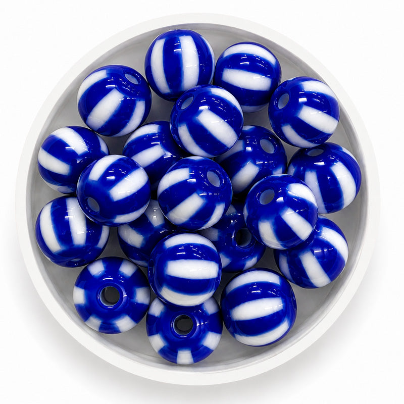 12mm Acrylic Round Stipe Beads - 20 Pieces