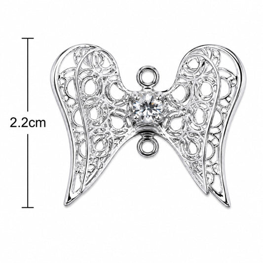 3D 22mm Silver Filigree Angel Wings Connector – 2pc