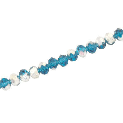 4 X 3 MM CRYSTAL RONDELLE BEADS AQUA / METALLIC SILVER - APPROX 100 / PCS