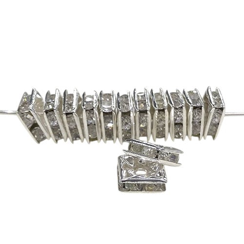 8 MM RHINESTONE SQUAREDELLES SPACER SILVER / CLEAR - 10 PCS