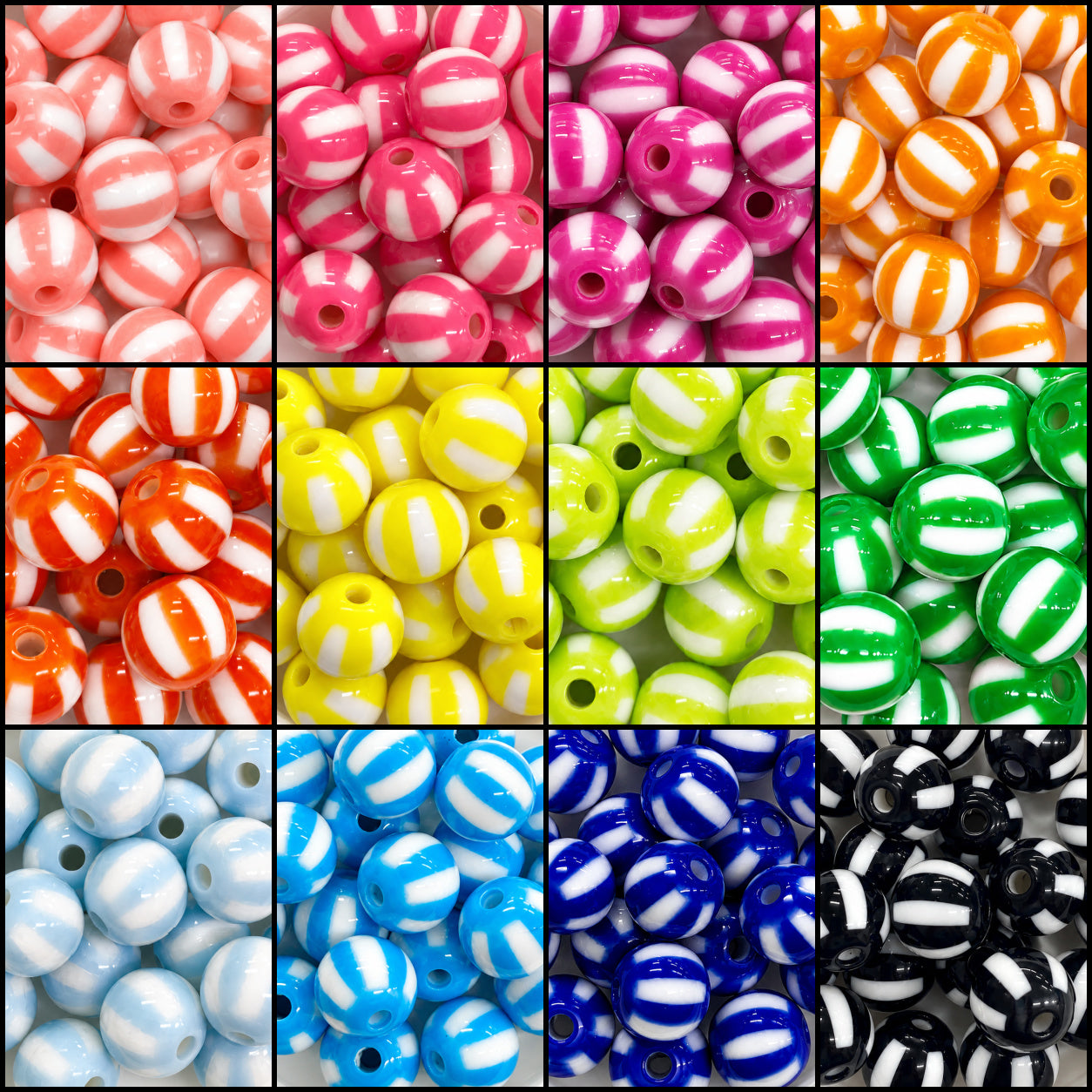 12mm Acrylic Round Stipe Beads - 20 Pieces