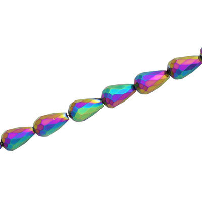 8 X 6 MM CRYSTAL TEARDROP BEADS METALLIC RAINBOW - APPROX 72 PCS