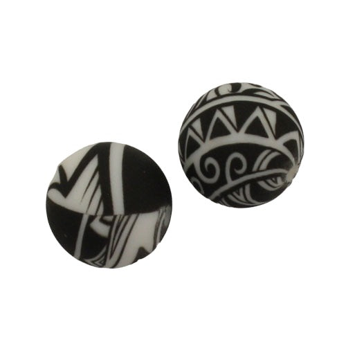 15 MM ROUND SILICONE BEADS TRIBAL PATTERNS - 2 PCS
