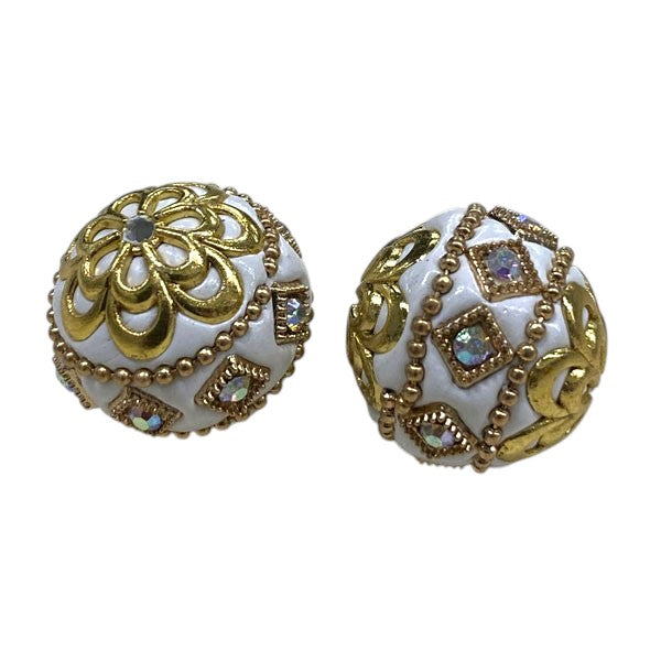 18 MM WHITE / GOLD BEAD - 1 PC