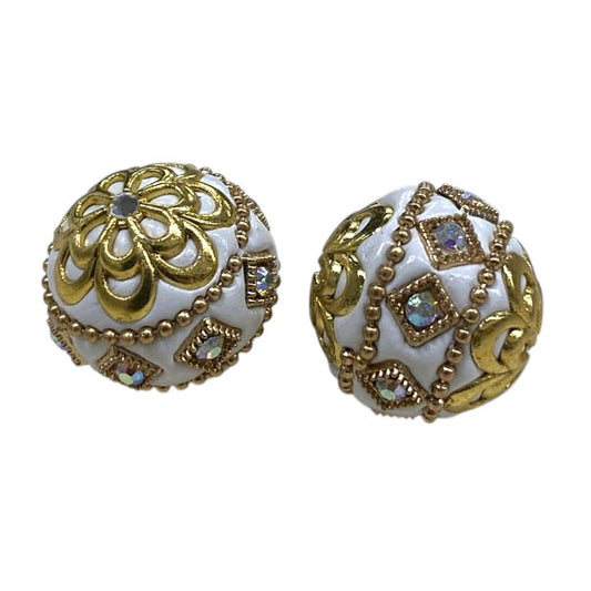 18 MM WHITE / GOLD BEAD - 1 PC
