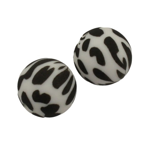 15 MM ROUND SILICONE BEADS WHITE BLACK SPOTS - 2 PCS