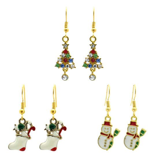 CHRISTMAS EARRINGS KIT - TREE - SNOWMAN - STOCKING - 3 PAIRS