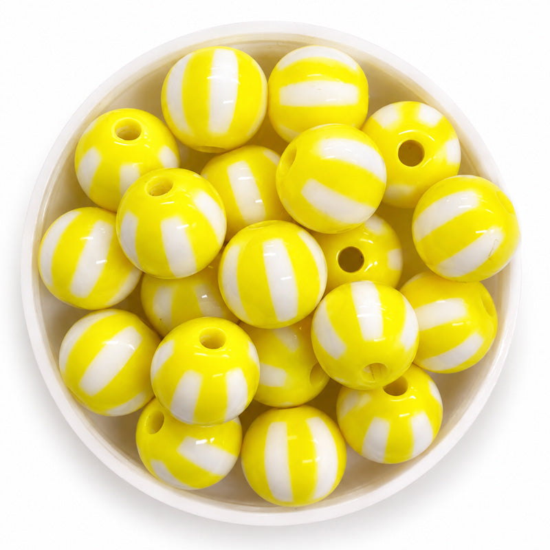 12mm Acrylic Round Stipe Beads - 20 Pieces